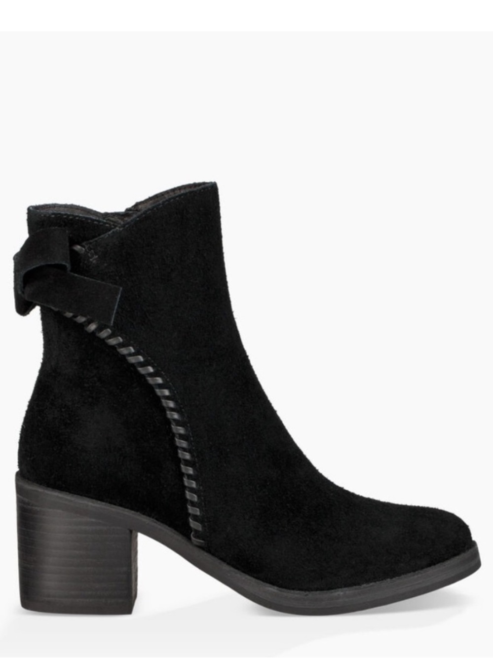 UGG Fraise Whipstitch Suede Heeled Boot Black Sz 6